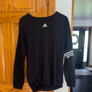 adidas Black Sweatshirt with White Logo and Sleeve Stripes women’s L